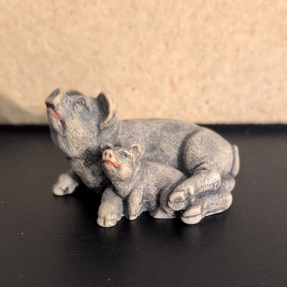 Mother And Baby Pig Figurine